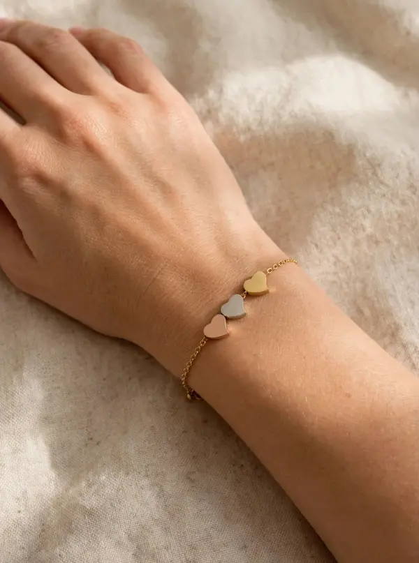 Tri-Tone Heart Bracelet